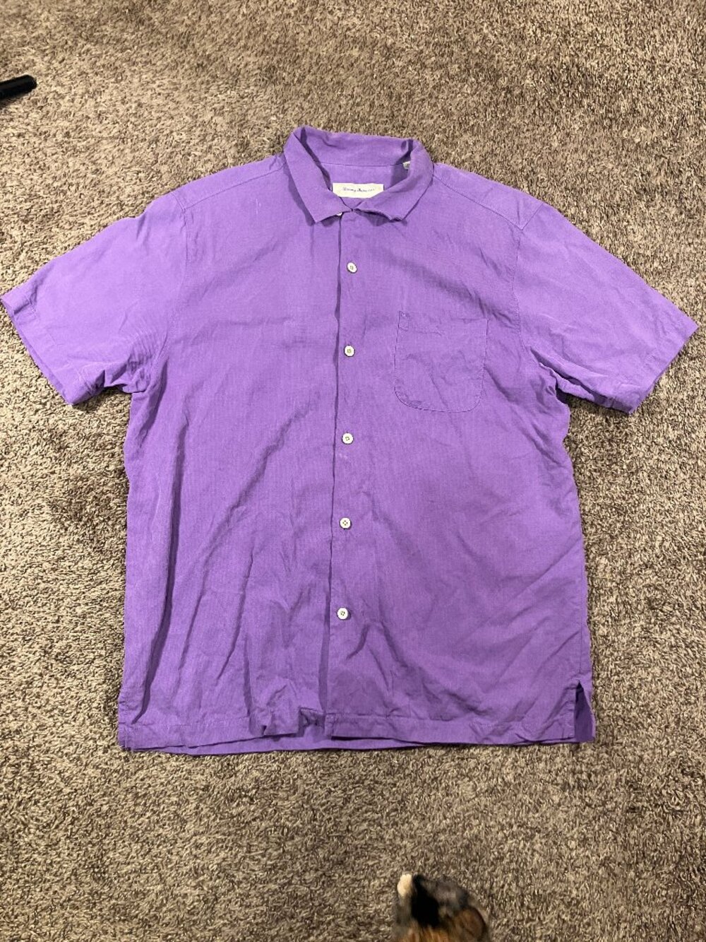 Tommy Bahama Mens XL Purple Silk Cotton Short Sleeve Camp Shirt